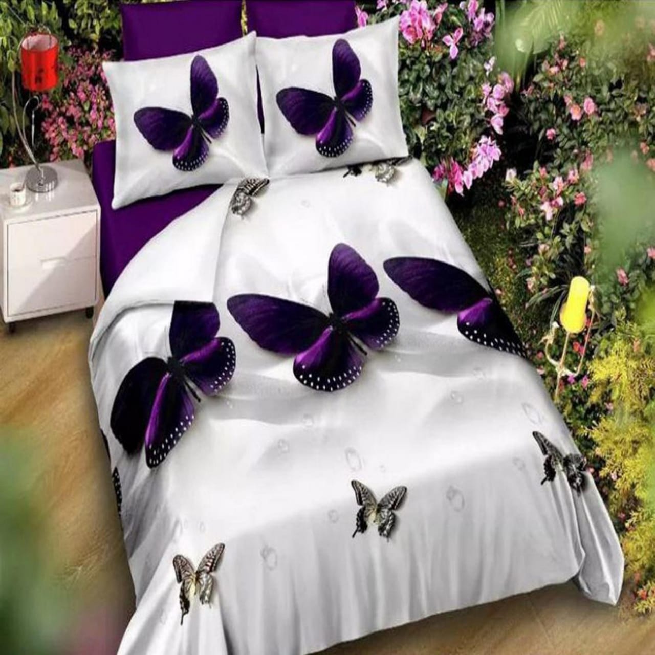 Beautiful Butterfly Pattern Three Dimensional Bedsheets With Two Free Pillow Covers  